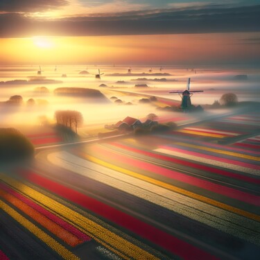 数字艺术 标题为“Champs de tulipes,…” 由Art Digital Visuel, 原创艺术品, AI生成的图像