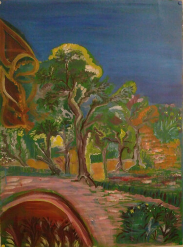 Peinture intitulée "Le pont rose" par Rafqa, Œuvre d'art originale, Acrylique