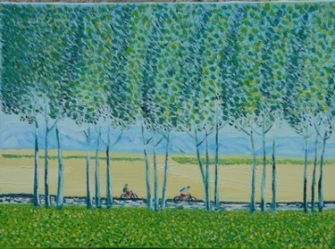 Peinture intitulée "Cyclistes" par Jacques Bonjour, Œuvre d'art originale, Huile