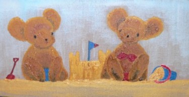 Peinture intitulée "Nounours à la plage" par Jacques Bonjour, Œuvre d'art originale, Huile