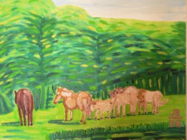 Peinture intitulée "Les chevaux" par Jacques Bonjour, Œuvre d'art originale, Huile