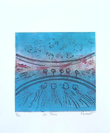 Estampas & grabados titulada "LA TERRE REF. 103A…" por Michèle Froment, Obra de arte original, Grabado Montado en Otro panel…