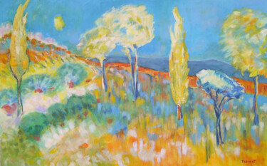 Peinture intitulée "LUNE EN PROVENCE RE…" par Michèle Froment, Œuvre d'art originale, Huile Monté sur Châssis en bois