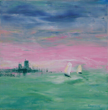 Картина под названием "Marine - Antibes Re…" - Michèle Froment, Подлинное произведение искусства, Масло Установлен на Деревя…
