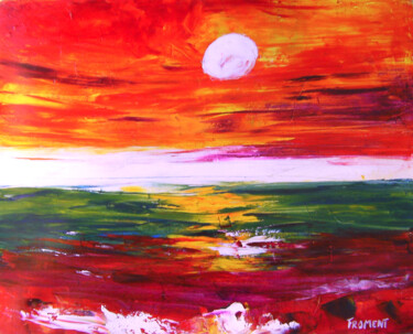 Painting titled "LUNE EN MER Ref. 23…" by Michèle Froment, Original Artwork, Oil Mounted on Wood Stretcher frame