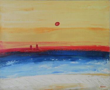 Painting titled "ANTIBES SOUS LA LUN…" by Michèle Froment, Original Artwork, Oil Mounted on Wood Stretcher frame
