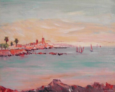 Painting titled "ANTIBES LES REMPART…" by Michèle Froment, Original Artwork, Oil Mounted on Wood Stretcher frame