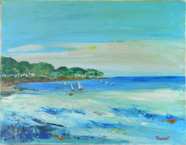 Painting titled "BAIE DE CANNES REF.…" by Michèle Froment, Original Artwork, Oil Mounted on Wood Stretcher frame
