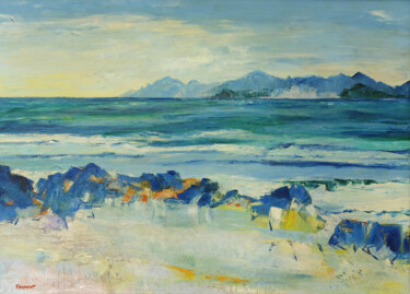 Painting titled "MARINE - LE CAP D'A…" by Michèle Froment, Original Artwork, Oil Mounted on Wood Stretcher frame