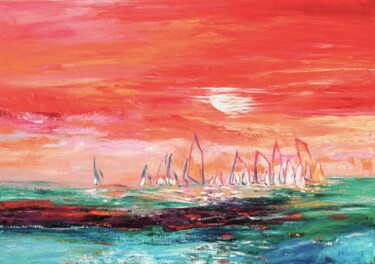 Painting titled "REGATE EN MEDITERRA…" by Michèle Froment, Original Artwork, Oil Mounted on Wood Stretcher frame