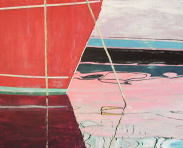 Ζωγραφική με τίτλο "REFLETS DANS LE POR…" από Michèle Froment, Αυθεντικά έργα τέχνης, Ακρυλικό Τοποθετήθηκε στο Ξύλινο φορεί…
