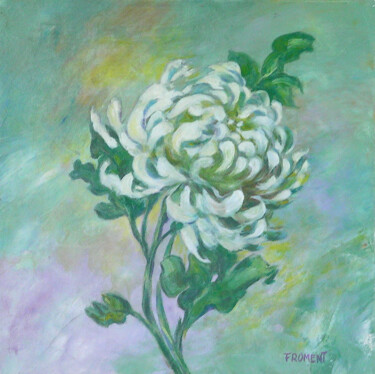 Painting titled "DAHLIA REF.257H" by Michèle Froment, Original Artwork, Oil Mounted on Wood Stretcher frame