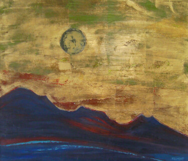 Painting titled "LEVER DE LUNE REF.3…" by Michèle Froment, Original Artwork, Oil Mounted on Cardboard