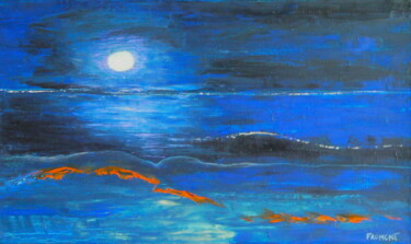 Painting titled "LEVER DE LUNE REF.3…" by Michèle Froment, Original Artwork, Oil Mounted on Wood Stretcher frame