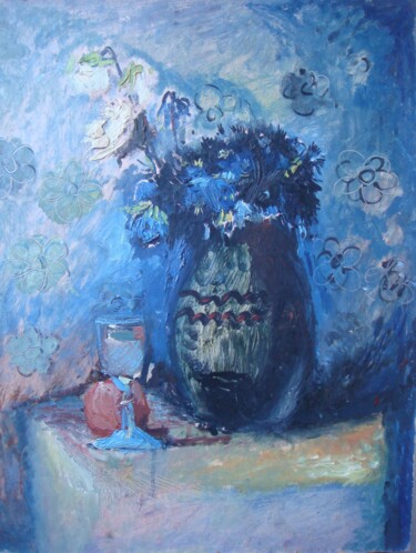 Картина под названием "cornflowers" - Хвича Гргедава, Подлинное произведение искусства, Масло Установлен на Деревянная рама…