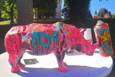 Sculpture intitulée "Rhino pop ArtHugo" par Art Hugo, Œuvre d'art originale, Acrylique