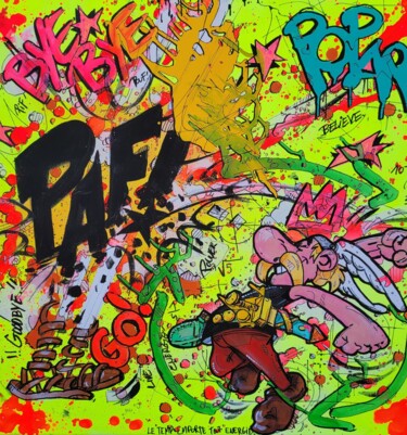 Painting titled "Asterix Paf!" by Art Hugo, Original Artwork, Acrylic Mounted on Wood Stretcher frame