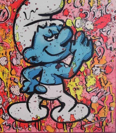 Pintura titulada "Smurf 30 x 30 pop" por Art Hugo, Obra de arte original, Acrílico Montado en Bastidor de camilla de madera
