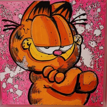 Schilderij getiteld "Garfield 30 pop" door Art Hugo, Origineel Kunstwerk, Acryl Gemonteerd op Frame voor houten brancard