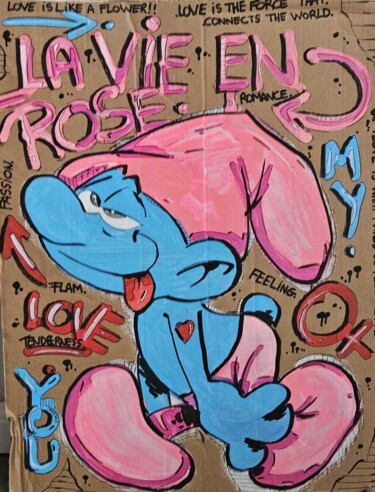 Pintura intitulada "La vie en rose Cart…" por Art Hugo, Obras de arte originais, Acrílico