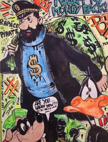 Malerei mit dem Titel "Give my money back…" von Art Hugo, Original-Kunstwerk, Acryl Auf Keilrahmen aus Holz montiert