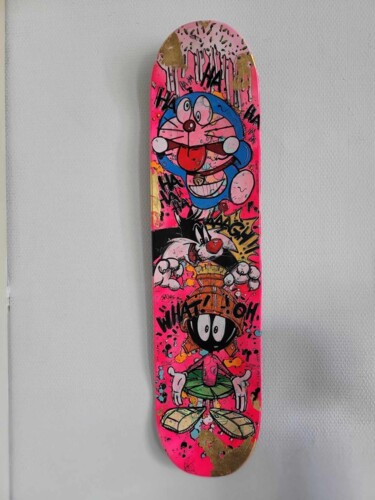 Skulptur mit dem Titel "Skateboards pink po…" von Art Hugo, Original-Kunstwerk, Acryl