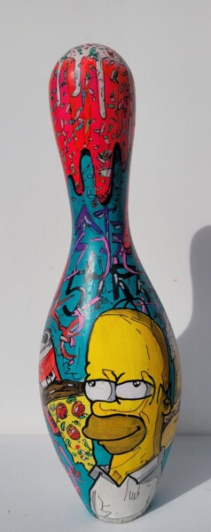 Skulptur mit dem Titel "Bowling Pop Art Hom…" von Art Hugo, Original-Kunstwerk, Acryl