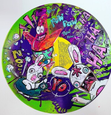 Painting titled "VYNILE LAPIN CRÉTINS" by Art Hugo, Original Artwork, Acrylic Mounted on artwork_cat.