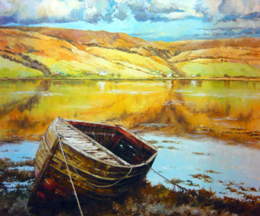 Painting titled "old boat" by Sergey Kudryavtsev, Original Artwork, Oil