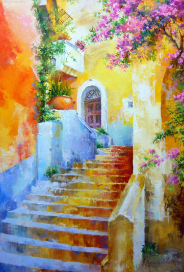 Painting titled "Italian courtyard" by Sergey Kudryavtsev, Original Artwork, Oil