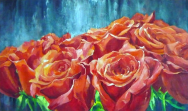 Картина под названием "Red roses" - Sergey Kudryavtsev, Подлинное произведение искусства, Масло