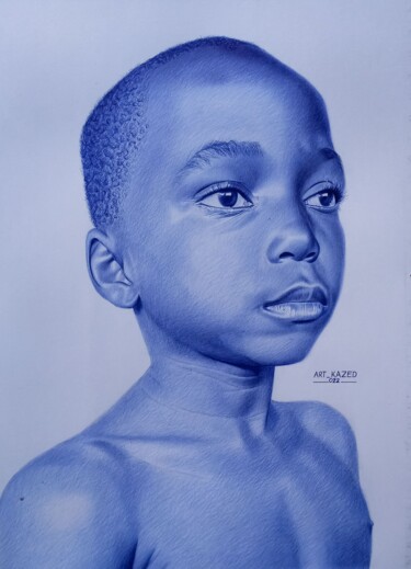 Drawing titled "Le regard d'un cour…" by Art Kazed, Original Artwork, Ballpoint pen