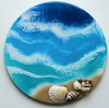 Painting titled "Sea resin round blu…" by Elizaveta Tarasova, Original Artwork, Acrylic