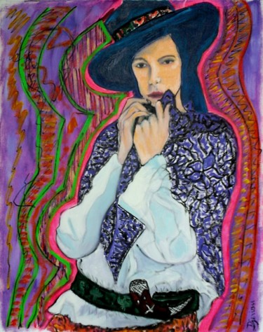 Peinture intitulée "femme au couteau" par Madi, Œuvre d'art originale, Huile