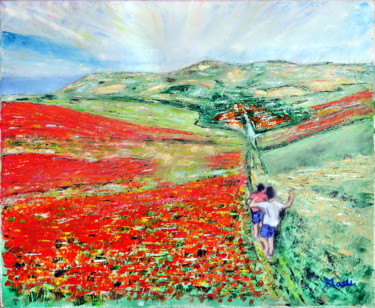 Peinture intitulée "paysage de bord de…" par Madi, Œuvre d'art originale, Huile