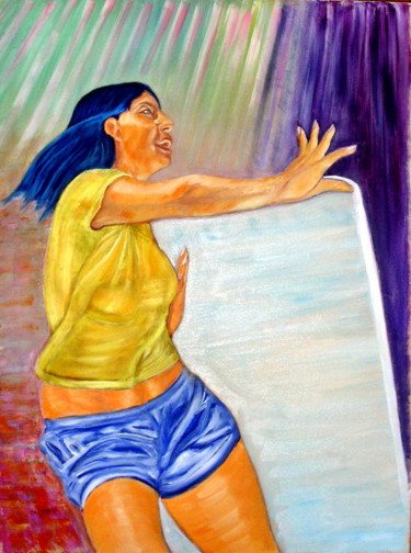 Peinture intitulée "jeune femme en vaca…" par Madi, Œuvre d'art originale, Huile
