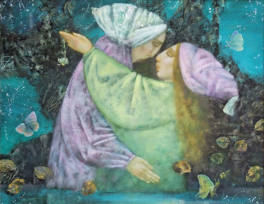 Картина под названием "The Kiss" - Maria Aristova, Подлинное произведение искусства, Масло Установлен на Деревянная рама для…