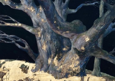 Pittura intitolato "A tree illuminated…" da Maria Aristova, Opera d'arte originale, Acrilico