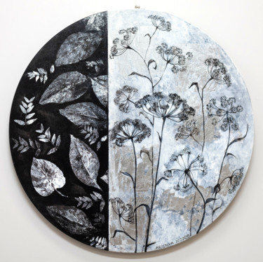Malarstwo zatytułowany „Herbal motifs 4” autorstwa Maria Aristova, Oryginalna praca, Akryl Zamontowany na Drewniana rama nos…