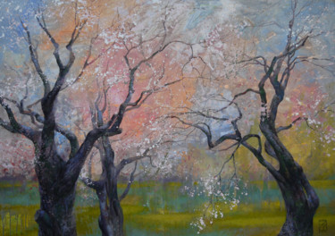 Peinture intitulée "Blossoming" par Maria Aristova, Œuvre d'art originale, Acrylique Monté sur Châssis en bois