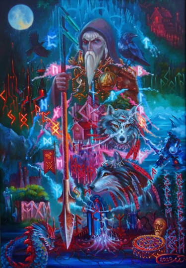 Картина под названием "" God Óðinn"" - Sergey Mogilevskiy (Mogellan), Подлинное произведение искусства, Масло