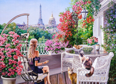 Картина под названием "Парижанки" - Elena Samarskaya, Подлинное произведение искусства, Масло