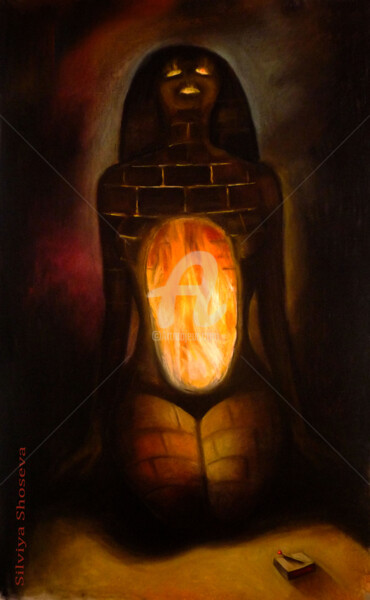 Painting titled ""Woman - fireplace"" by Art Sil, Original Artwork, Pastel