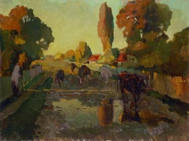 Painting titled "Summer evening." by Eugenie Sizov, Original Artwork, Oil
