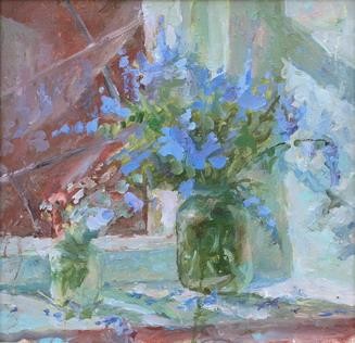Painting titled "Still life in blue." by Eugenie Sizov, Original Artwork, Oil