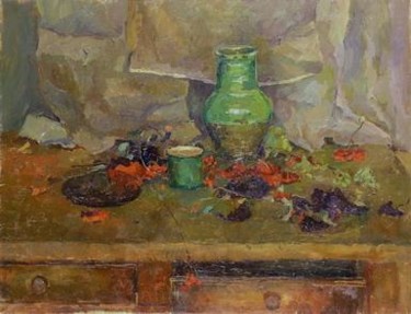 Painting titled "Still life with a g…" by Eugenie Sizov, Original Artwork, Oil