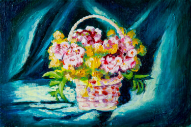 Картина под названием "Basket with flowers" - Ольга Смирнова, Подлинное произведение искусства, Масло