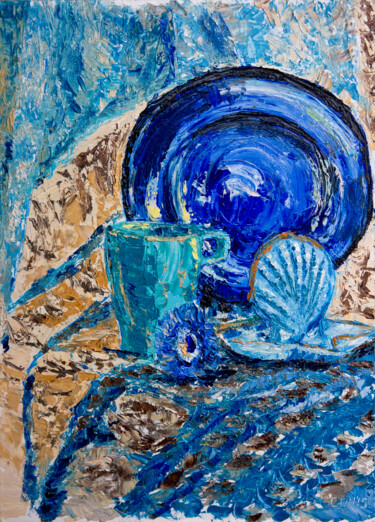 Blue still life Malerei mit dem Titel "Blue still life" von Ольга Смирнова, Original-Kunstwerk, Öl