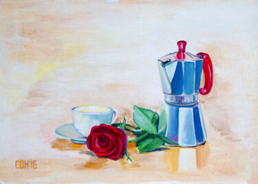 Картина под названием "Coffee still life w…" - Ольга Смирнова, Подлинное произведение искусства, Масло