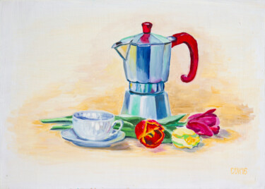 Картина под названием "Coffee still life w…" - Ольга Смирнова, Подлинное произведение искусства, Масло